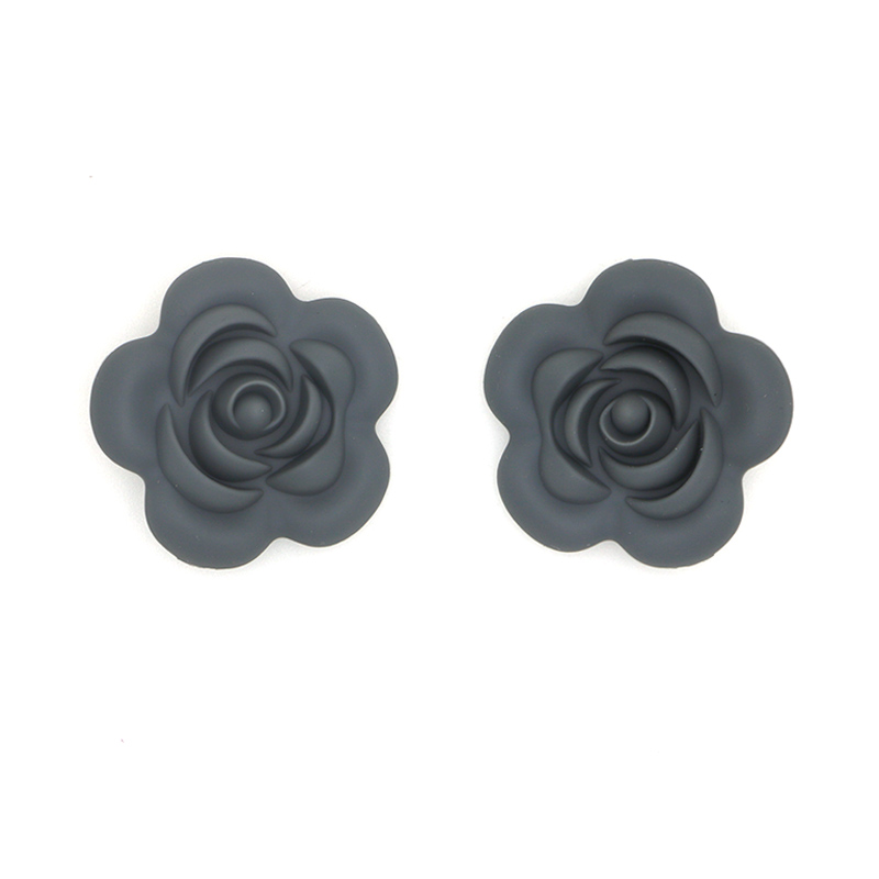 Kovict 10 stk silikone rose perler bpa gratis babybørster perler blomst form babybitringer til babybørser halskæde fremstilling: Dæmpet grå