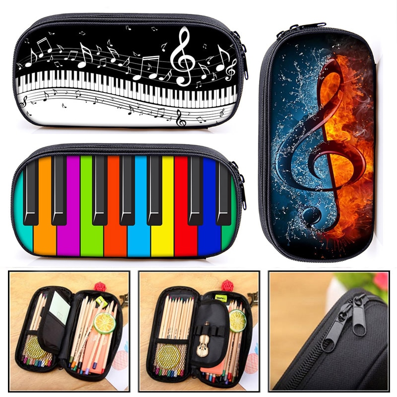 Elegent Music Piano Coin Purses Pencil Holder Bag Cartoon Girls Boys Playing Piano Small Wallet Kids Storage Bag Women Men Purse