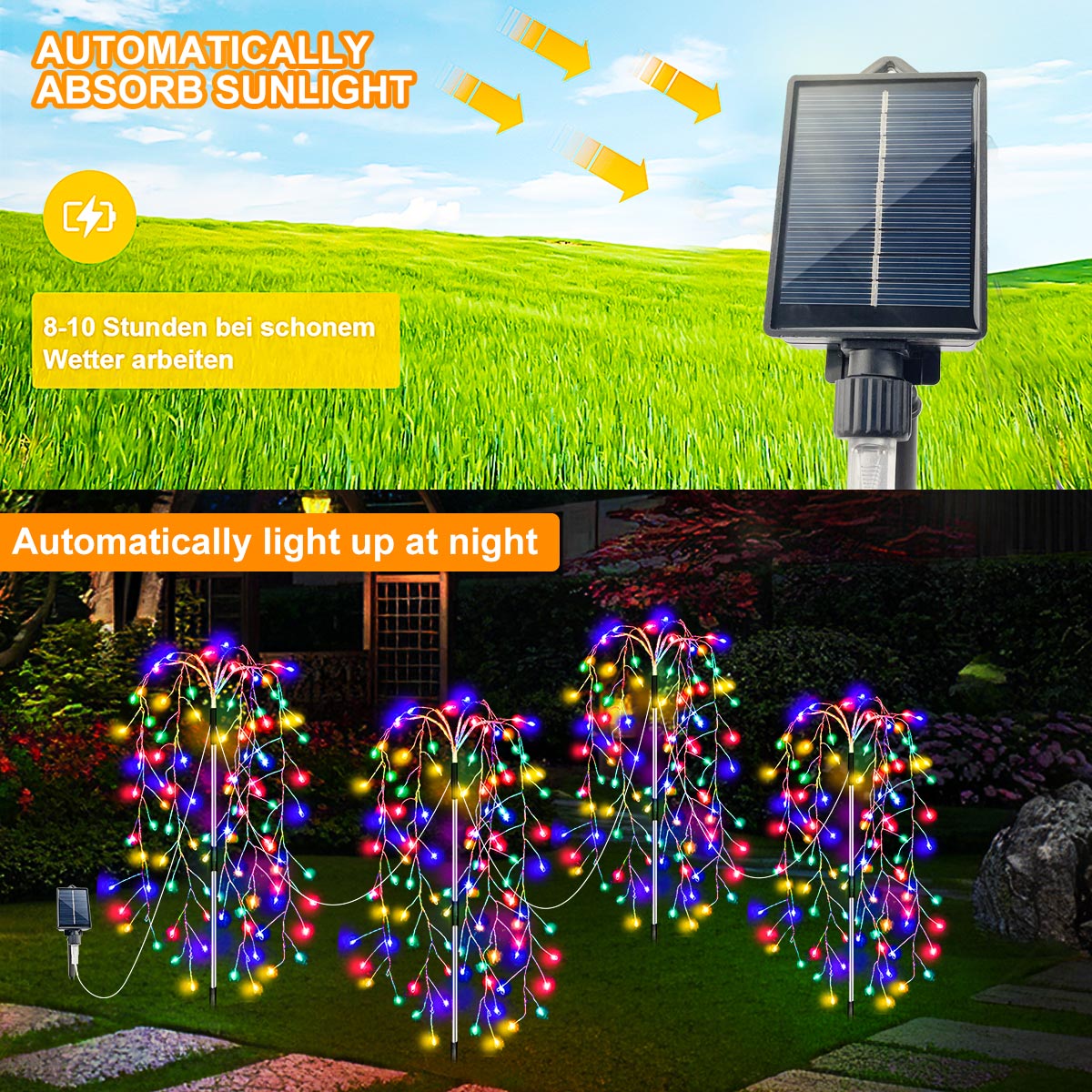 420/680 LED luces de cadena de petardo impermeables al aire libre con energía Solar con 8 modos luces solares de jardín para camino patio Landsca
