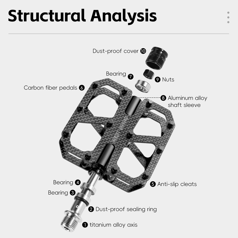 WEST BIKING Ultralichte koolstofvezelpedalen 3-lager fietspedalen Arbeidsbesparende antislip MTB-wegfietspedaalaccessoires