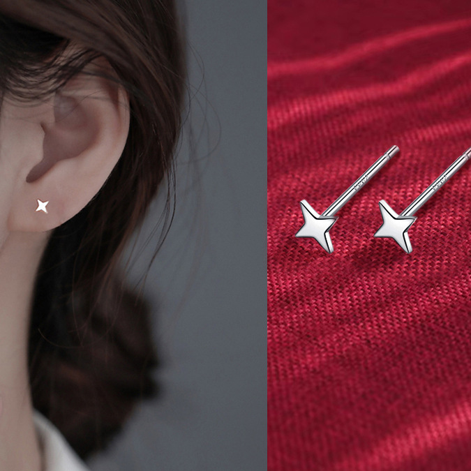 Pendientes hipoalergénicos de Plata de Ley 925 para mujer, Luna, estrella de David, hoja de arce, corazón, relámpago, joyería S999: Tan