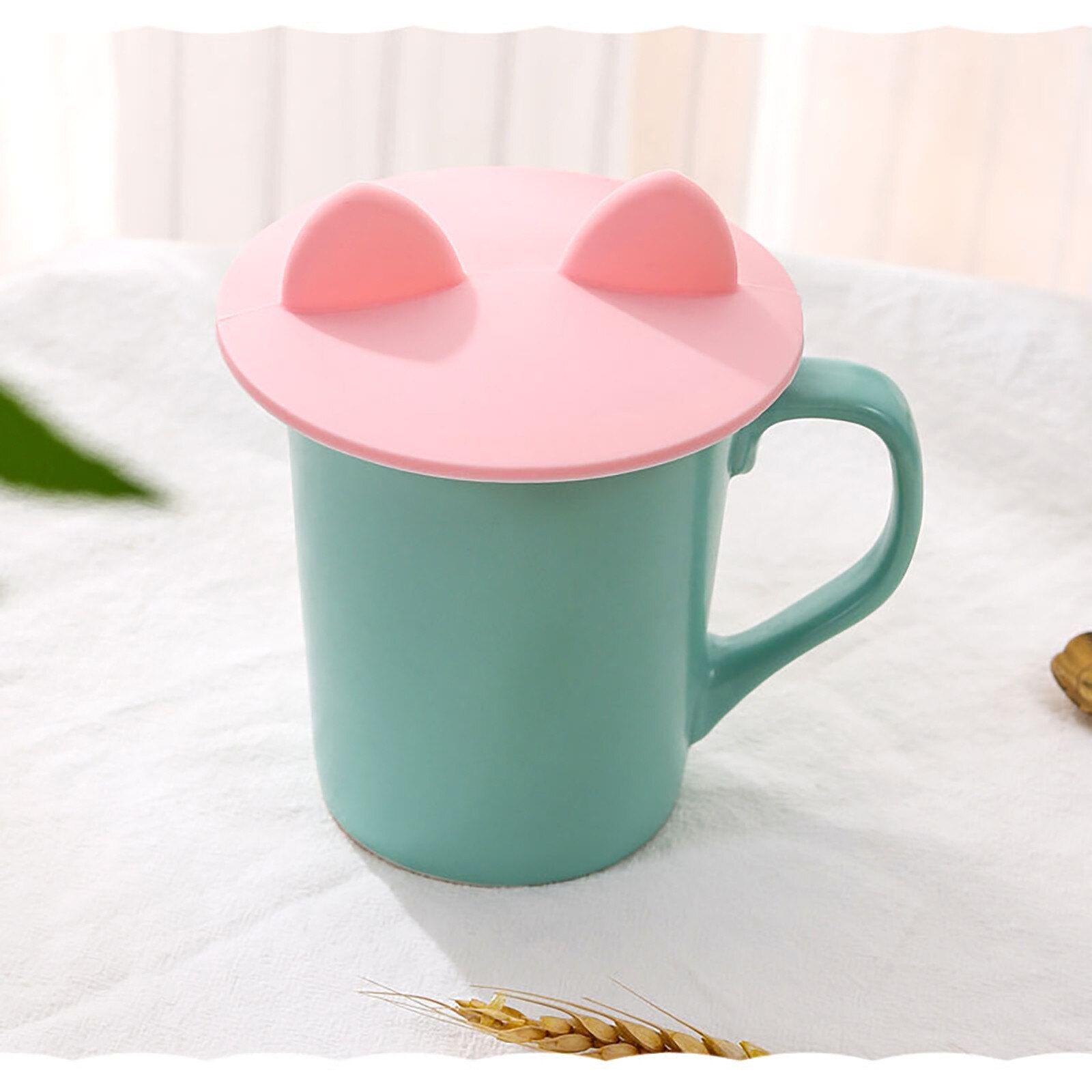 25# Cat Ears Cup Lids Dust Reusable Silicone Cover Heat Resistant Cup Thermal Insulation Cover Tea Cup Caps Cup Accessories