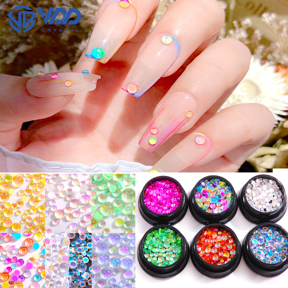 10G Gemengde Grootte Nail Art Mermaid Ronde Glazen Steentjes Mermaid Plaksteen Crystal Diy 3D Kralen Glitter Stones Decor Accessoires