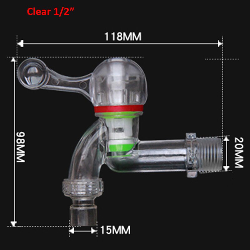 PVC Pipe Fitting - 1/2" 3/4" Faucet Kitchen Garden Washbasin bathroom Washing Machine Plastic Threaded Tap Plumbing Accessories: Clear 1I2 Inch