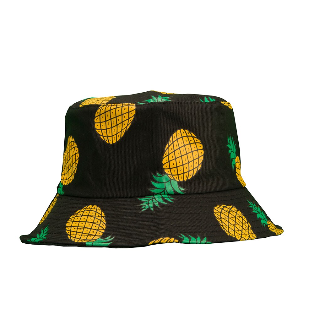 Vache seau chapeau pêcheur femme petit bord bassin chapeau petit frais prélégié rayure à carreaux imprimé rue voyage parasol chapeau: Pineapple black