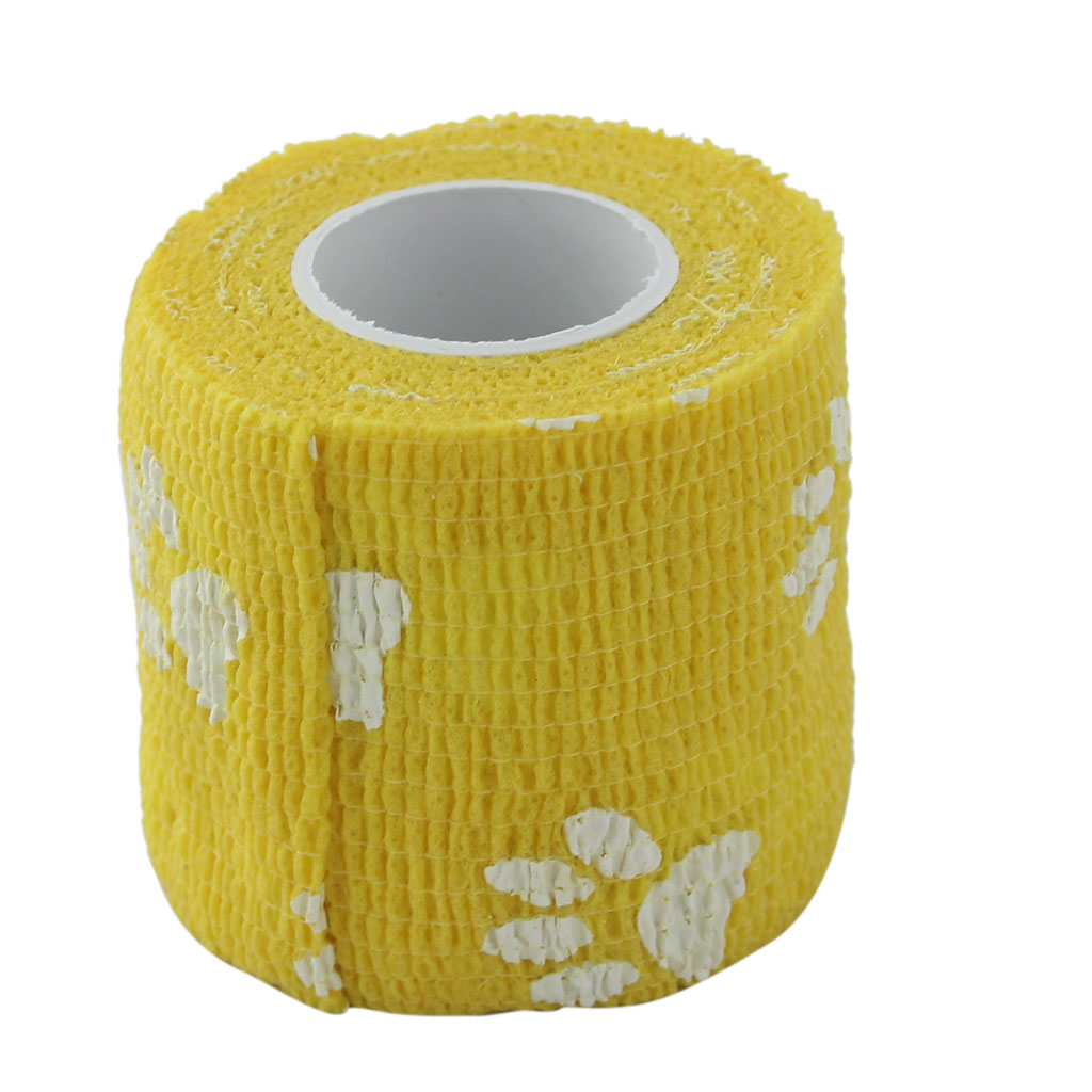 4 Rolls Pet Bandage Self Adhering Stickers, Multi-Function Non-Woven Fabric Gauze Rolls Wrap Vet Tape for Pet – Blue/Yellow