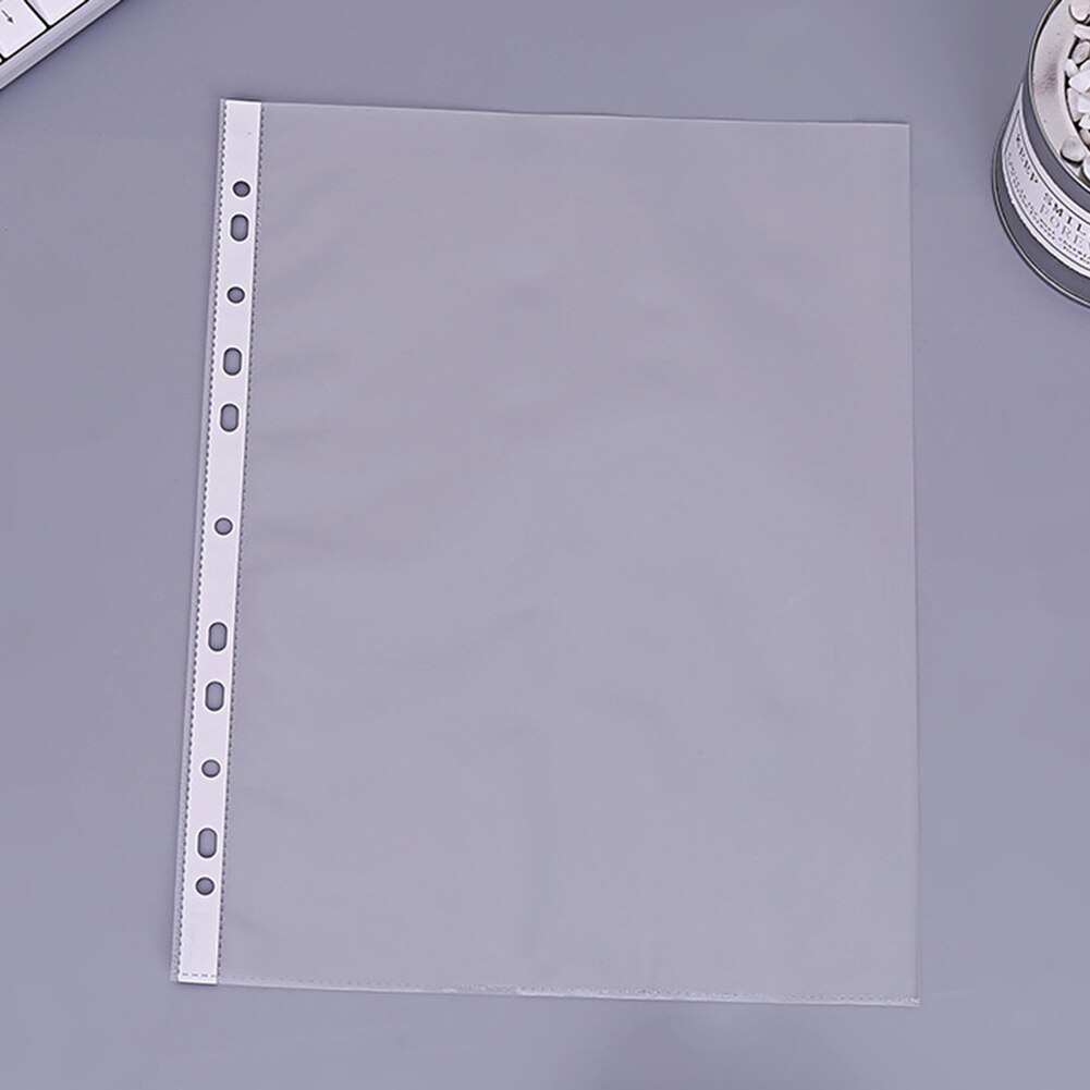 100 Pcs/Set A4 Plastic Punched Pockets Folders Filing 11 Holes Loose Leaf Documents Sheet Protectors Transparent Folder Bag