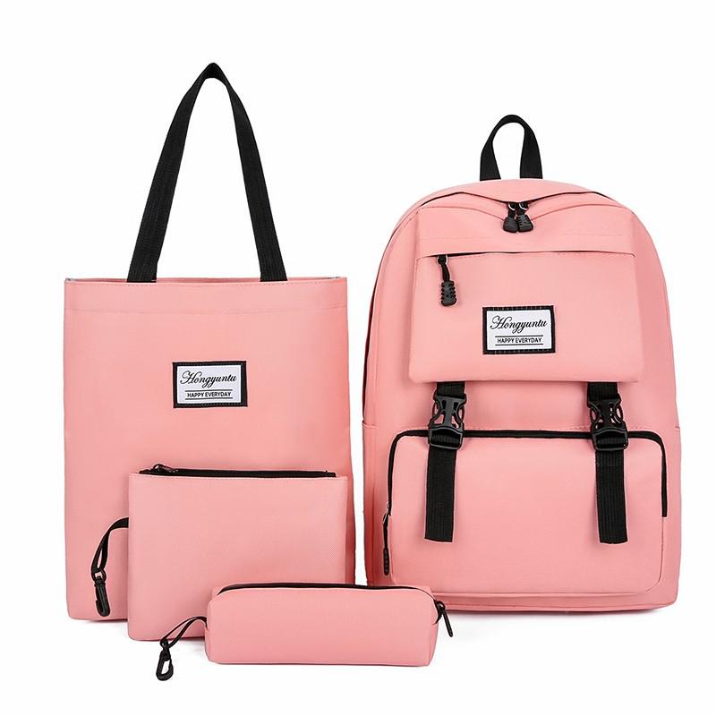 4-piece set Casual School Backpack School Bags For Teenager Girl Nylon Women Backpack Children Student Shoulder Bags Mochilas: Pink