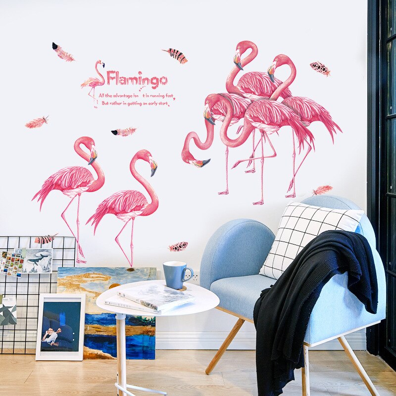 Roze Flamingo Muurstickers Woonkamer Slaapkamer Kinderkamer Achtergrond Wanddecoraties Kan Worden Verwijderd