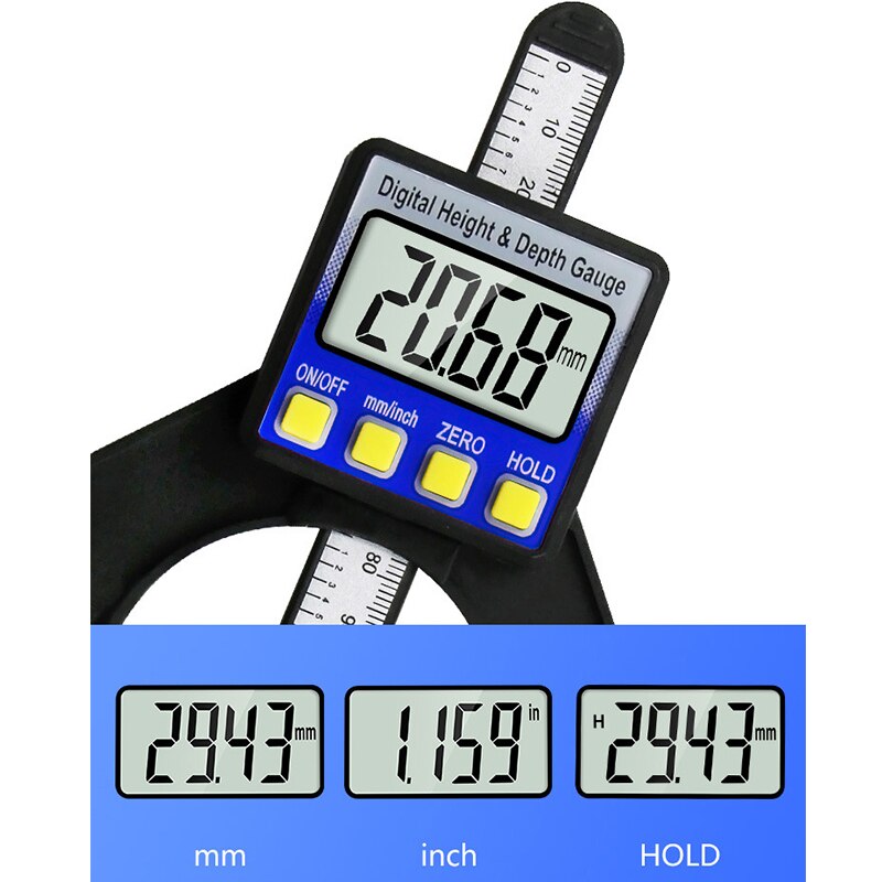 Digital Depth Gauge Caliper Digital Tread Depth Gauge Tester Measure Tool LCD Magnetic Self Standing Aperture 80mm Hand Routers