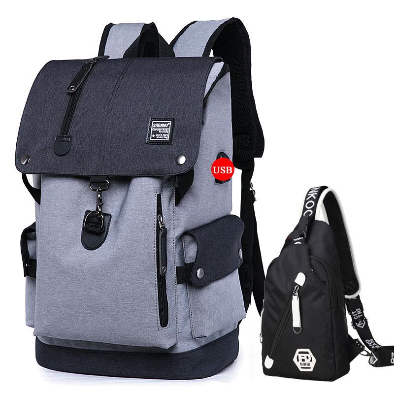 Mochila para ordenador portátil de 15,6 pulgadas para hombre, morral escolar para estudiantes universitarios, Maleta de viaje grande: Gray Backpack Set