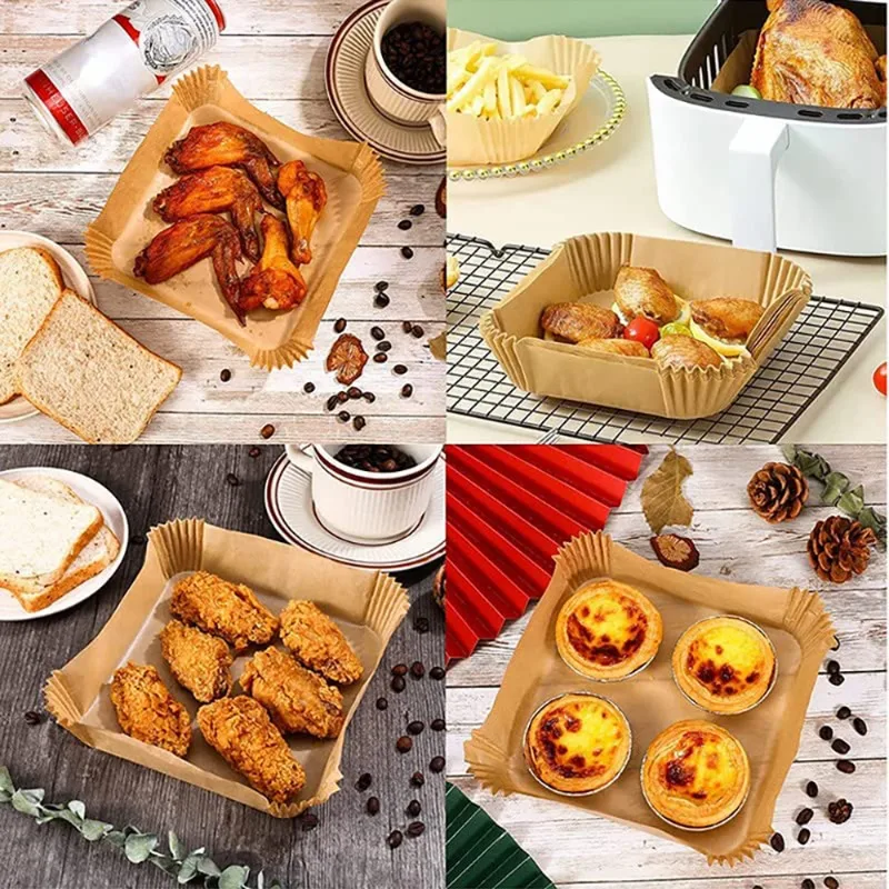 Plateau d'ustensiles de cuisson en papier jetable pour friteuse à Air, tapis antiadhésif, revêtement résistant à l'huile, tampon de Barbecue pour four de cuisine, 50/100 pièces