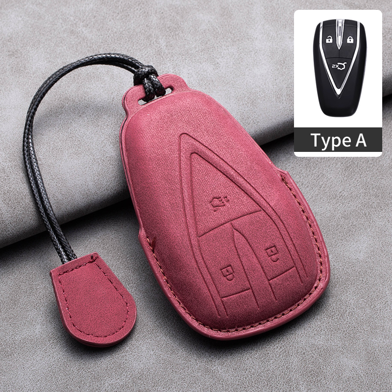 Leather Car Remote Key Case Cover for Changan Deepal S7 SL03 Car Key Fob Shell 4 Buttons Holder Keychain: green