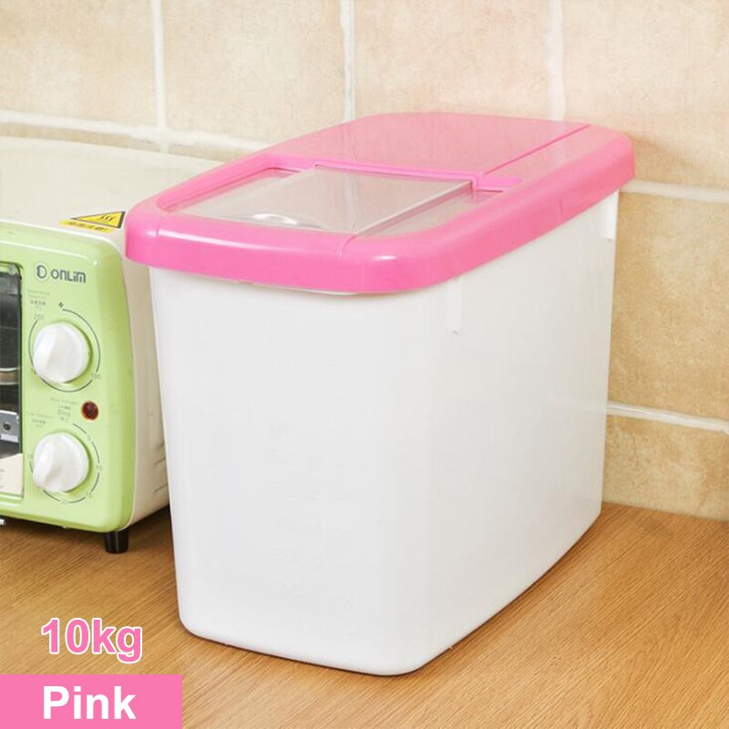 7.5/10kg Plastic Rice Grain Storage Box Grains Beans Food Container Sealed Moisture-proof Food Storage Containers Kitchen Items: Pink 10KG