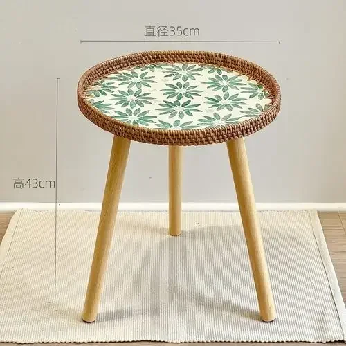 Mesa con bandeja redonda portátil, de ventanal japonés, mesa auxiliar compacta, solución de almacenamiento para sala de estar, mesa con bandeja compacta.: Verde militar