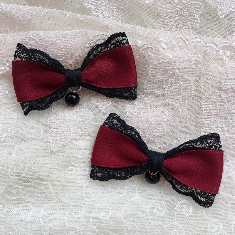 Lolita-accessoires pour cheveux gothiques, vent, rouge Diablo, noir, garniture en dentelle nœud papillon, Vintage, magnifique bijou, coiffure croisée: Small pair clamp