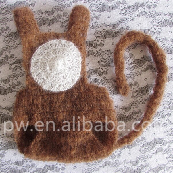 Lindo mono mameluco con larga cola recién nacido Niño sombrero y pantalones conjunto de ropa de bebé niña, Phoography accesorios Newbon traje: coffee flower
