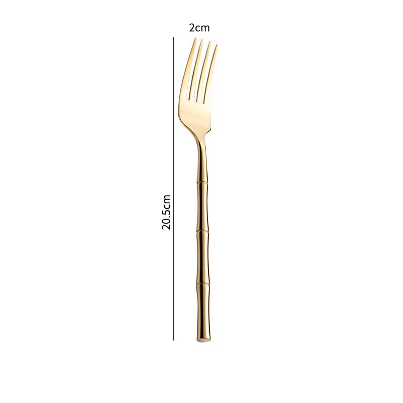 Fypo – ensemble de couverts créatifs avec manche en bambou, vaisselle occidentale en acier inoxydable 304, couverts à Steak, couteau, fourchette, cuillère, vaisselle: Golden-Dinner Fork
