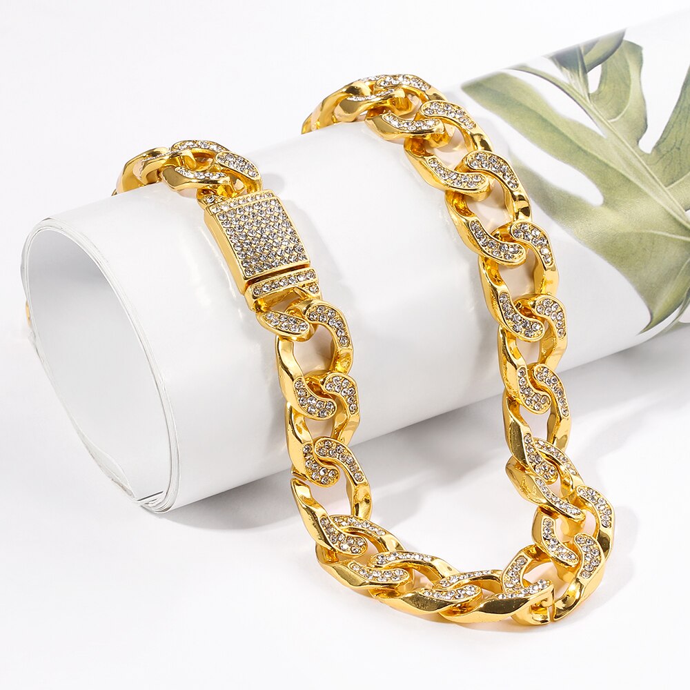 Hip hop jewelry S-Link Cuban Link Chains Necklace Mens Iced Rhinestones Jewelry products from