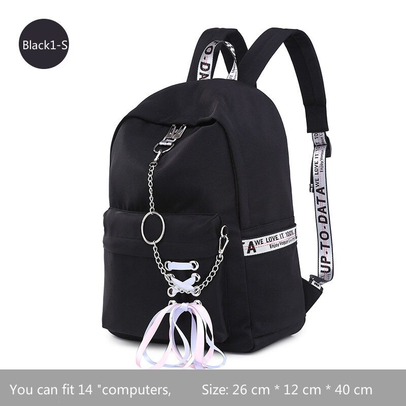 Girl Schoolbag Female Students Laptop Backpack Kids School Bags For Teenage Girls Women Gray Backpacks Mochila Escolar: Black1-S