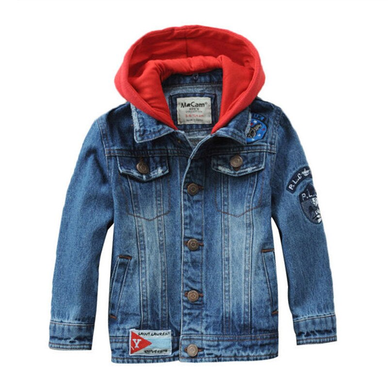 Children&#39;s Denim Jacket With Hood Brand Kids Jean Coat For Teen Boys 2-14 Years Outerwear: picture colors B / 90CM