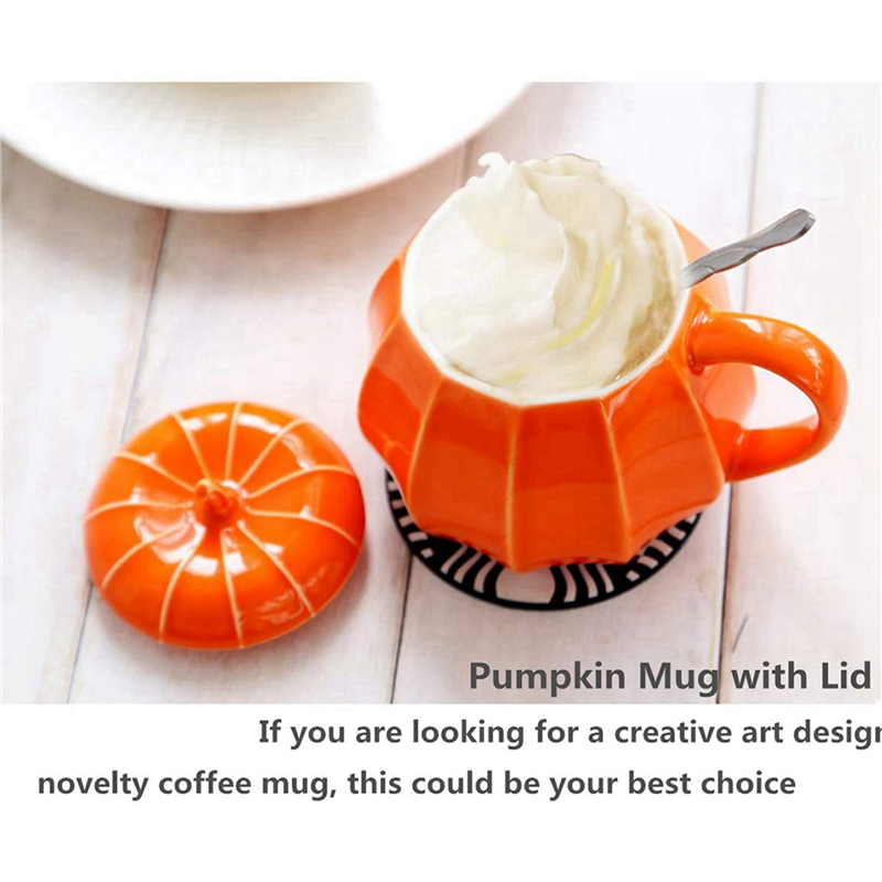 ABUN-2X Mug Pumpkin Mug With Lid - Decorations Ornament Coffee Mugs Big Cute Fall Cups Teacup - Birthday Idea