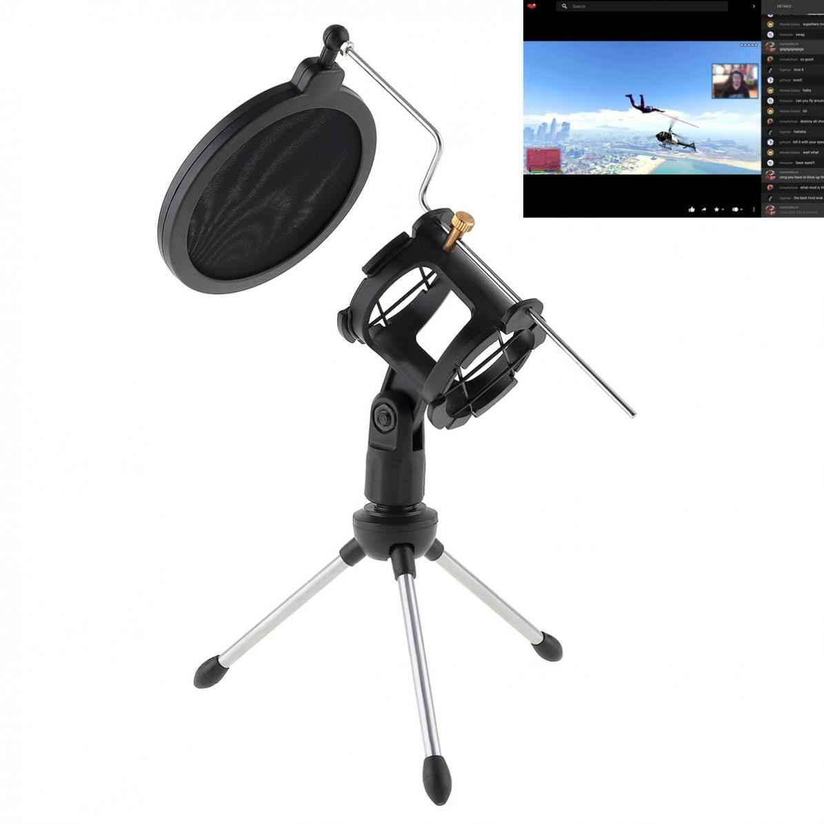 Metal Microphone Stand Tripod with Microphone Wind Rack for Meeting / Singing / Speech