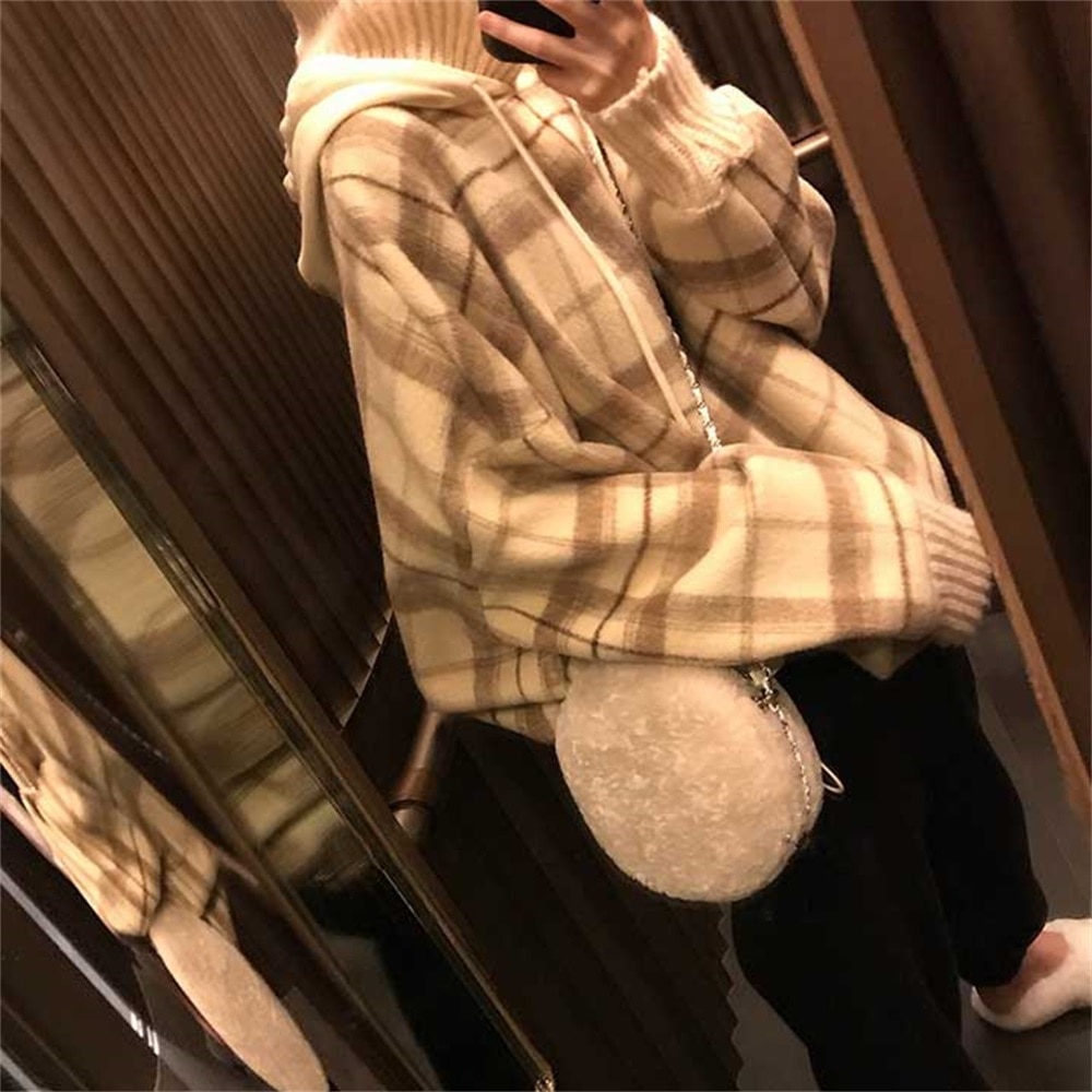 Kpop sweat à capuche haut pour femme Plaid à manches longues faux deux pièces col haut pulls sweat femmes hiver Pastel vêtements sweats à capuche chauds