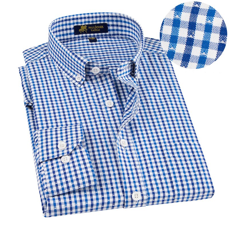 Herreskjorter turn-down krave langærmet skjorter med regelmæssig pasform små plaid casual skjorter let at tage sig af