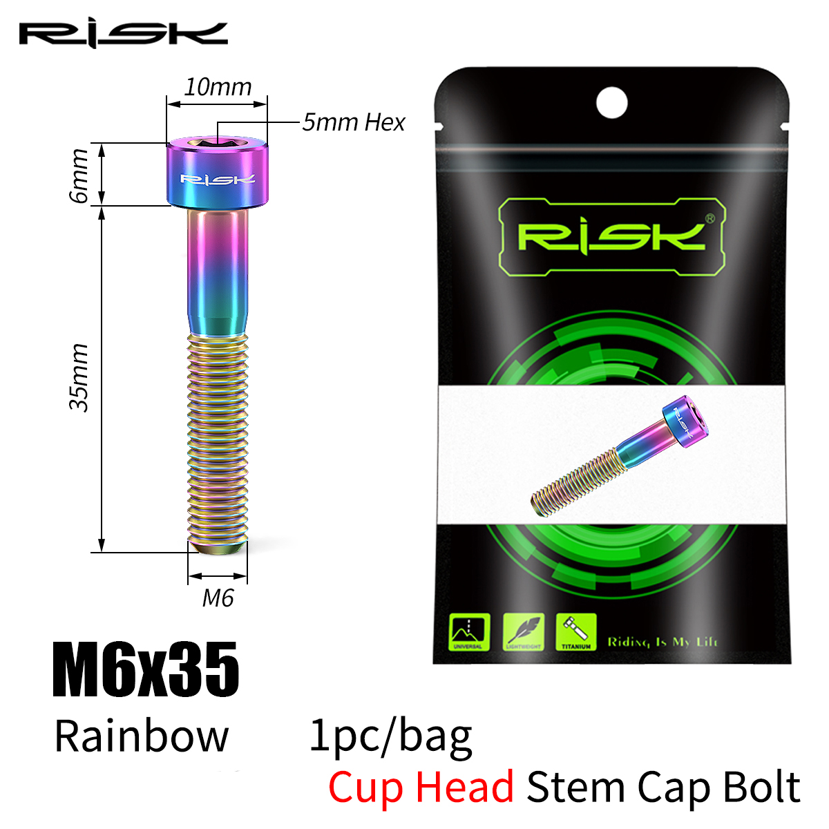 RISK Bicycle Titanium Bolt Screw M6x30 M6x35 M6x40 M6x50 for Bicycle Headset Stem Cap Cover Disc Brake Caliper Flat Allen Head: Blue