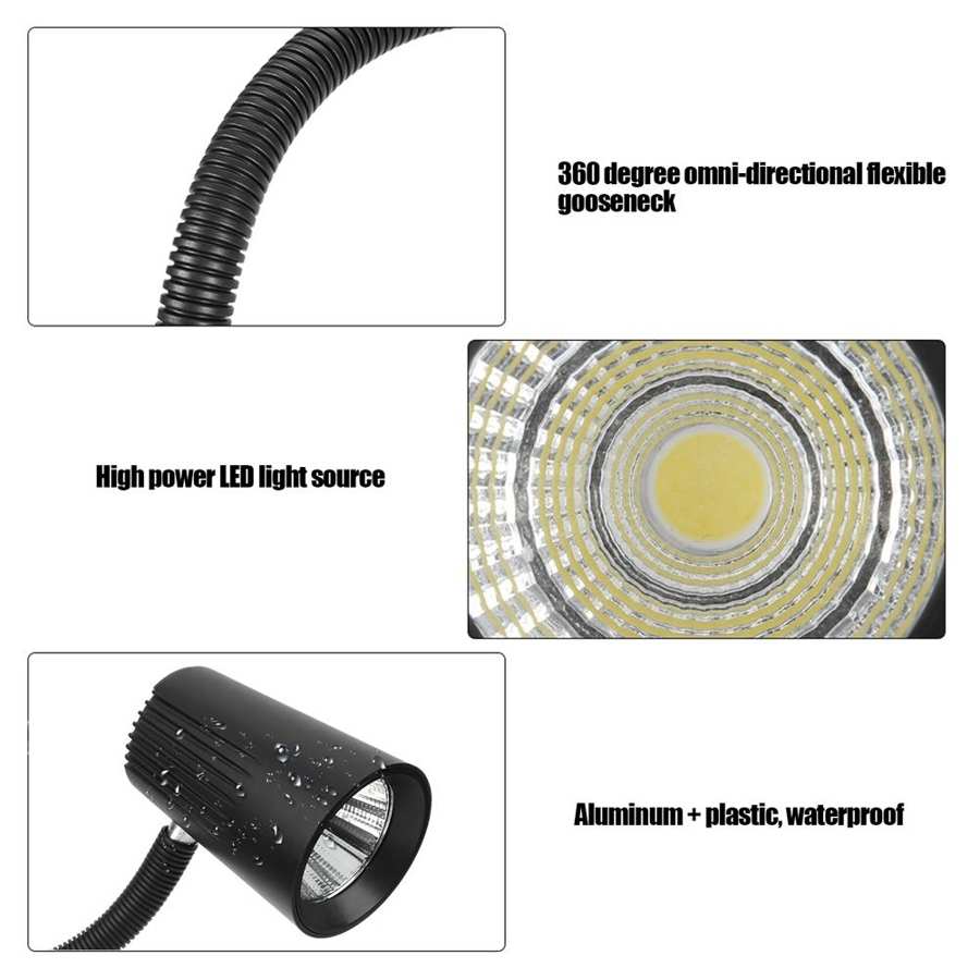 AC 100-220V 20W LED Sewing Machine Light Flexible Gooseneck With Magnetic Base For CNC Lathe Tool Woek Table Lamp