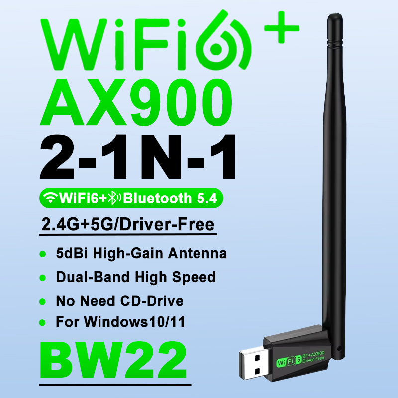 AX900 WiFi6 USB Adapter Bluetooth 5.4 Dual Band 2.4G&5GHz 2 in 1 Dongle Wireless Network Wlan Receiver For Win10/11 Driver Free: WHITE