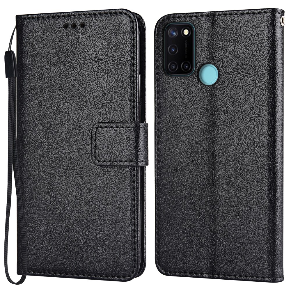Flip Wallet PU Leather Case For Realme 7i (India Funda Stand Business Phone Holster Stripe Protect Cover: K-wallet-Black