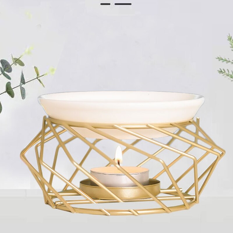 Quemador de aceite aromático, soporte de vela de aceite esencial de cerámica geométrica, calentador de cera para derretir fragancia para decoración de la Oficina y el hogar