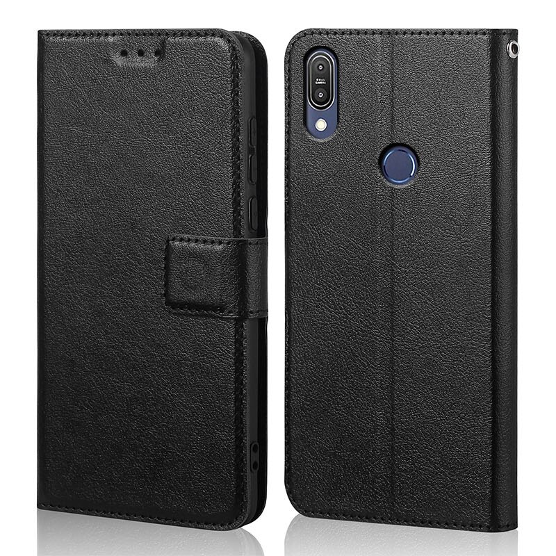 Coque à rabat en cuir et Silicone pour Asus Zenfone Max Pro M1, ZB602KL, X00TD: Black