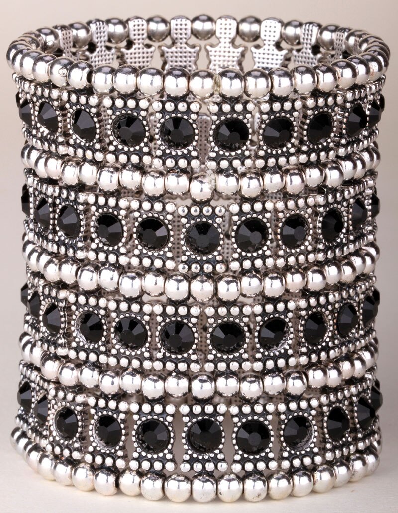 Multilayer stretch cuff bracelet women crystal wedding bridal jewelry B12 4 ROW antique silver color