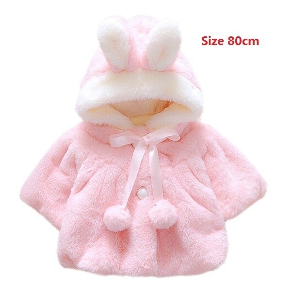 Baby Girl Cartoon Winter Coat with Cute Rabbit Ear Hoodie Warm Soft Coat Jacket Princess Pink Clothes for 0-24Months: Pink-80cm