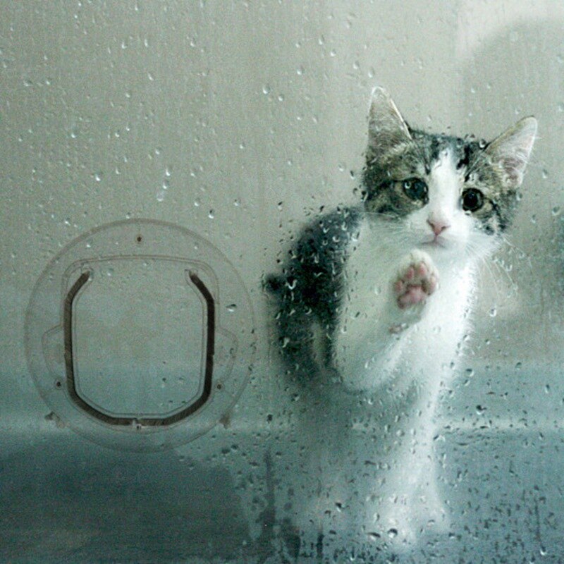 Window 4 Way Locking Flap Door For Interior Exterior Glass Small Pet Round Entrance For Cats Small Dogs