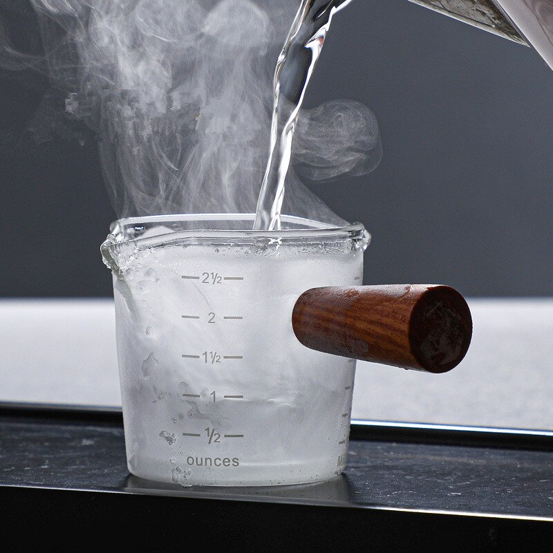 Glass Measuring Cup Creamer Jug Glass Coffee Milk Pitcher Espresso Cup Vinegar Sauce Cup Glass Gravy Boat with Wood Handle
