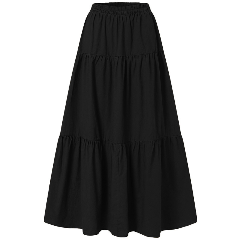 Y2K Aesthetic Fairycore Vintage Pleated Skirt Korean Harajuku Grunge High Waist Long Skirt Retro Ramie Cotton Clothes: L / black