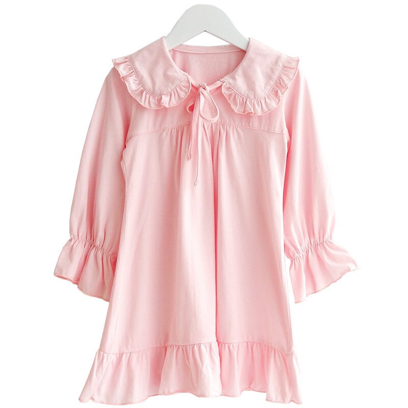 Piger pyjamas baby natkjole nattøj 100%  bomuld tynde lange ærmer hjemmetøj børn natkjoler 2y-14y: Lyserød / 2t