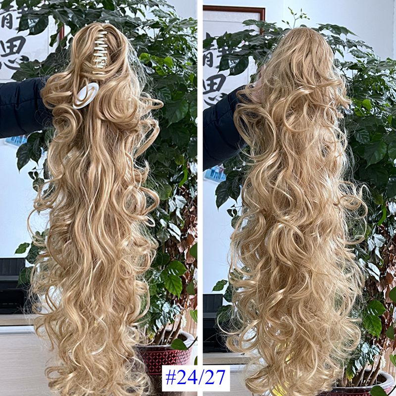 Luxury for Braiding 76cm 210g Long Wavy High Temperature Fiber Synthetic Hair Pieces Claw Clip Ponytail Extensions for Women: P4/27