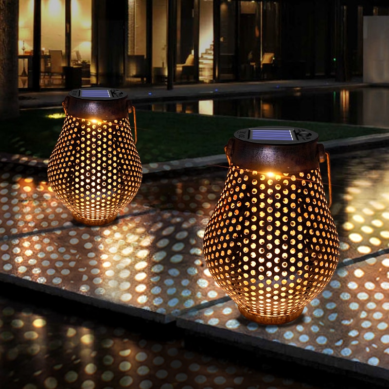 Opknoping Bruin Solar Lantaarns Iron-Art Lamp Ornamenten Zonne-verlichting Met Handvat Outdoor Solar Tuin Licht Decor Voor Yard boom