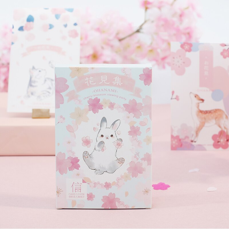 30 hojas/Set lindo gato flor de cerezo serie papel postal tarjeta de felicitación cumpleaños negocios Tarjeta de mensaje