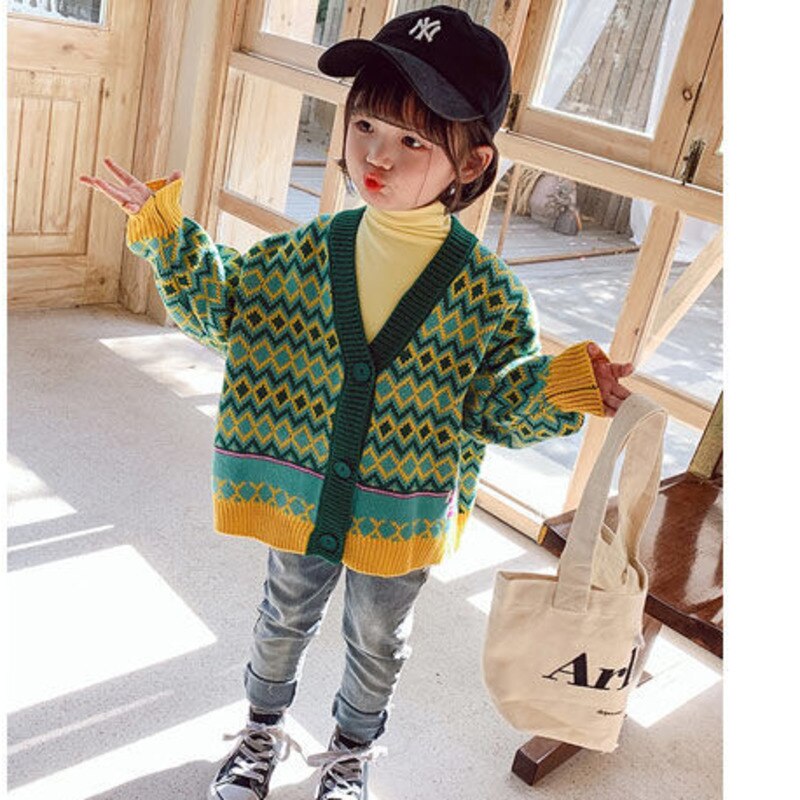 Primavera autunno ragazze ragazzi maglione verde abbigliamento per bambini maglieria Cardigan per bambini abbigliamento per bambini cappotti Casual per bambini lavorati a maglia