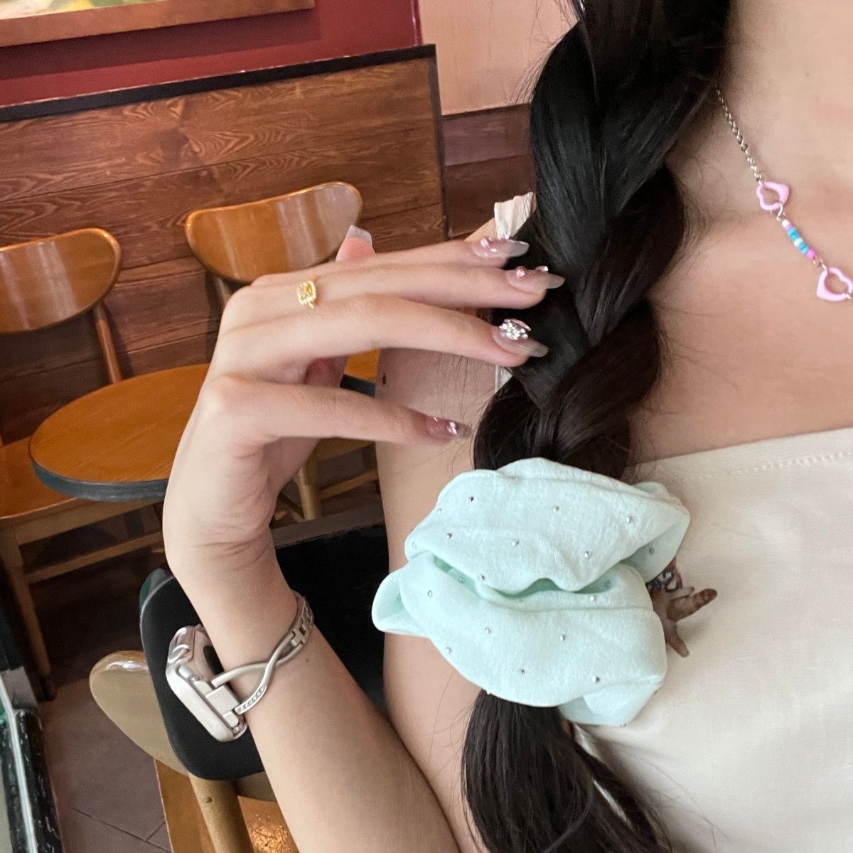 1 stuk dameshaarclip met dubbelzijdig paisley-patroon en strik, trendy haaraccessoire voor dames, perfect voor een zomerse strandvakantie.: Donkergrijs