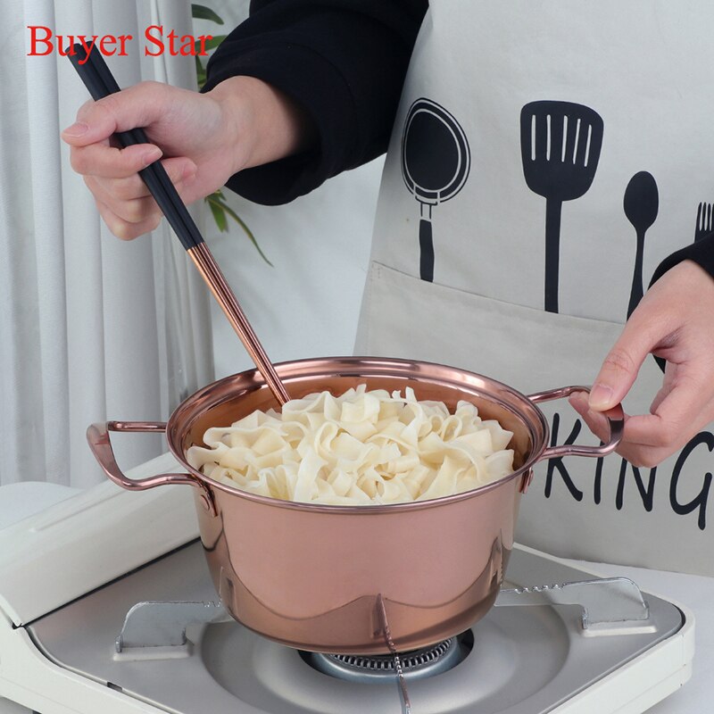 Marmite à soupe dorée de 18cm en acier inoxydable, avec couvercle, Pot en métal, outils de cuisine, ustensiles de cuisine ménagers pour cuisinière à Induction