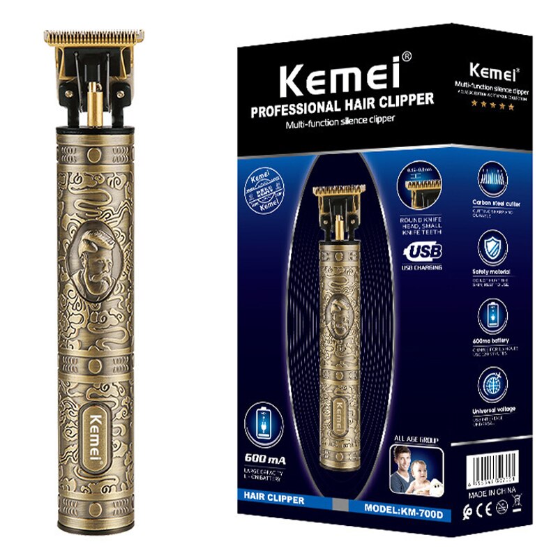Kemei km -700d hårklipper frisør hårtrimmer til mænd retro buddha trådløs kant elektrisk hårklippemaskine