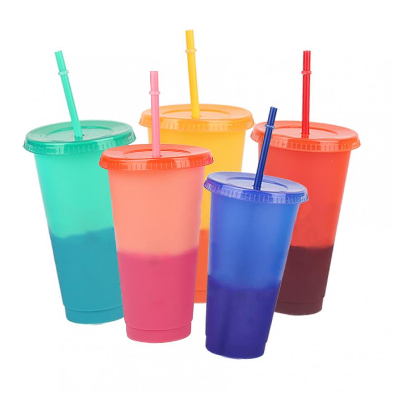 Large 710ml Straw Tumblers Cold Drinks Color Changing Cup With Lid Coffee Mug Plastic Tumbler Summer Super Cool Portable Cups