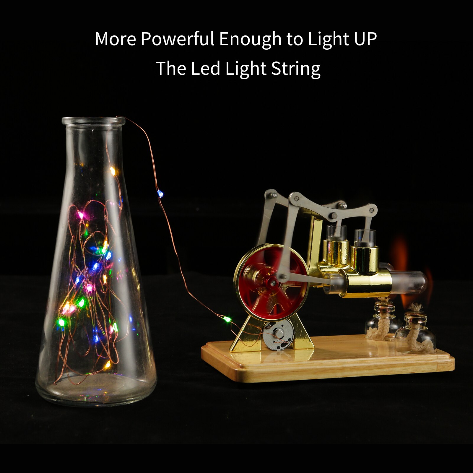Stirling Engine Kit Air Motor Model Physical Dual Engine Generator Model with LED Light Flywheel DIY Education Toy
